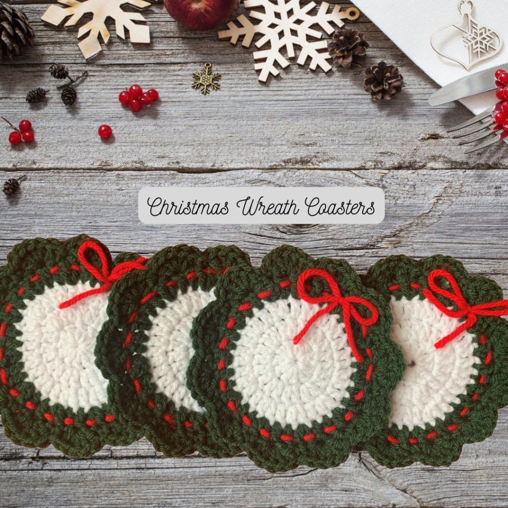 Christmas Coasters, Mug mats, Crochet Coffee mats, Hot Coco Mat, Christmas Wreat